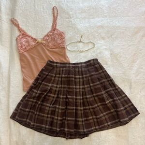 adorable coquette softgirl brown plaid y2k schoolgirl pleated skirt
